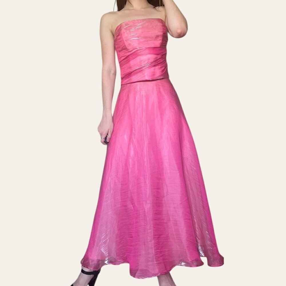 Fiesta 90s/y2k two piece prom dress set hot pink shimmery chiffon XXS - Picture 5 of 8